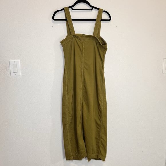 Etica Luisa Dress Size S Olive Green Denim Midi Button Front Straps NO TIE BELT - Picture 11 of 13